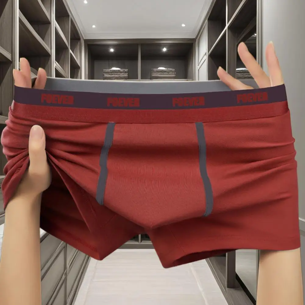 

Men Underwear Men's Mid-rise Elastic Waist Boxer Briefs with Letter Print U-convex Design Stretchy Fabric for Daily Wear Letter