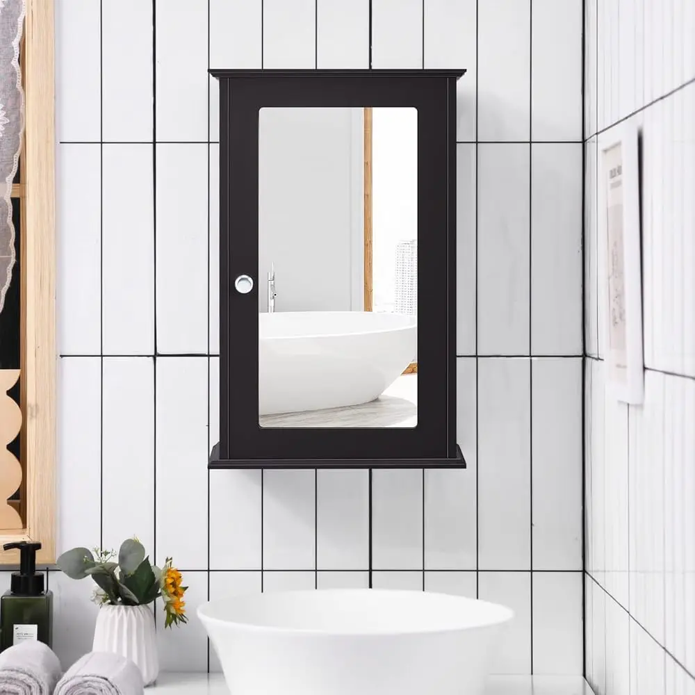 

Dual-Use, Wall Mount Mirror W/Adjustable Shelf, Vanity Storage Bathroom, Living Room Or Entryway Medicine Cabinets, Small,