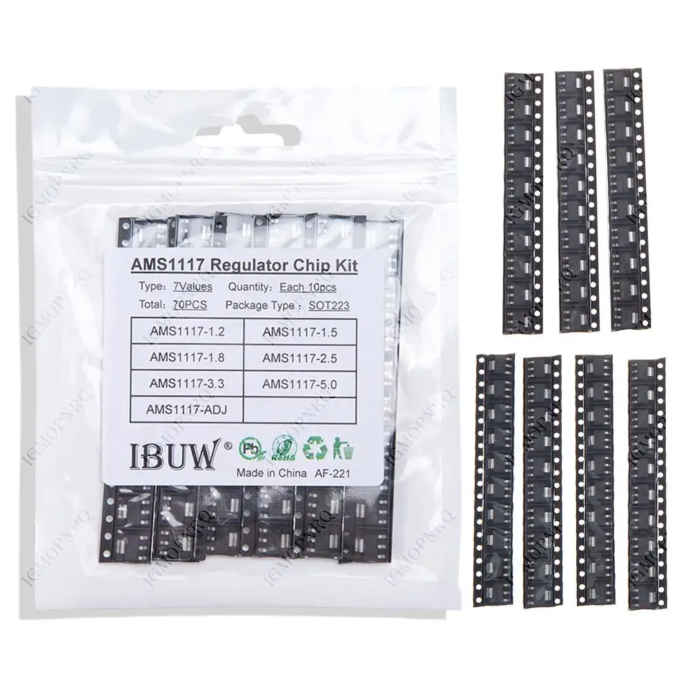 70pcs AMS1117 Kit AMS1117-1.2 AMS1117-1.5 AMS1117-1.8 AMS1117-2.5 AMS1117-3.3 AMS1117-5.0 AMS1117-ADJ each 10pcs