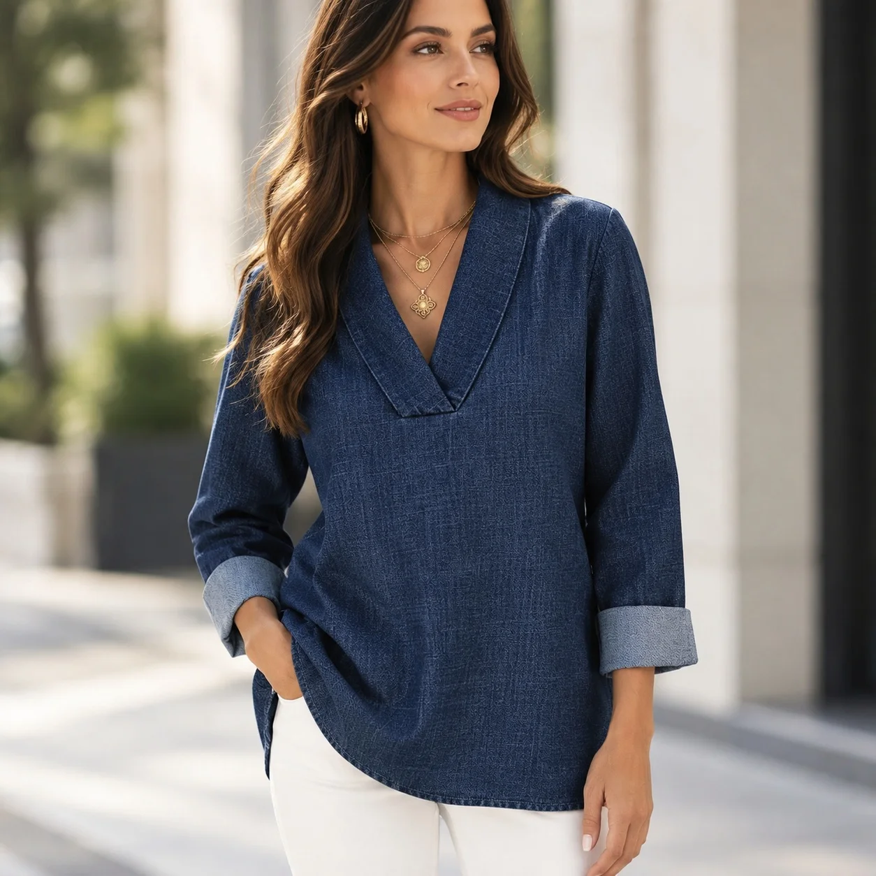 Long Sleeve Shirt Loose Fit Mid Length Commuter Chic with Office Style Loose Fit Geometric Pattern Shirt Pullover Women Blouse