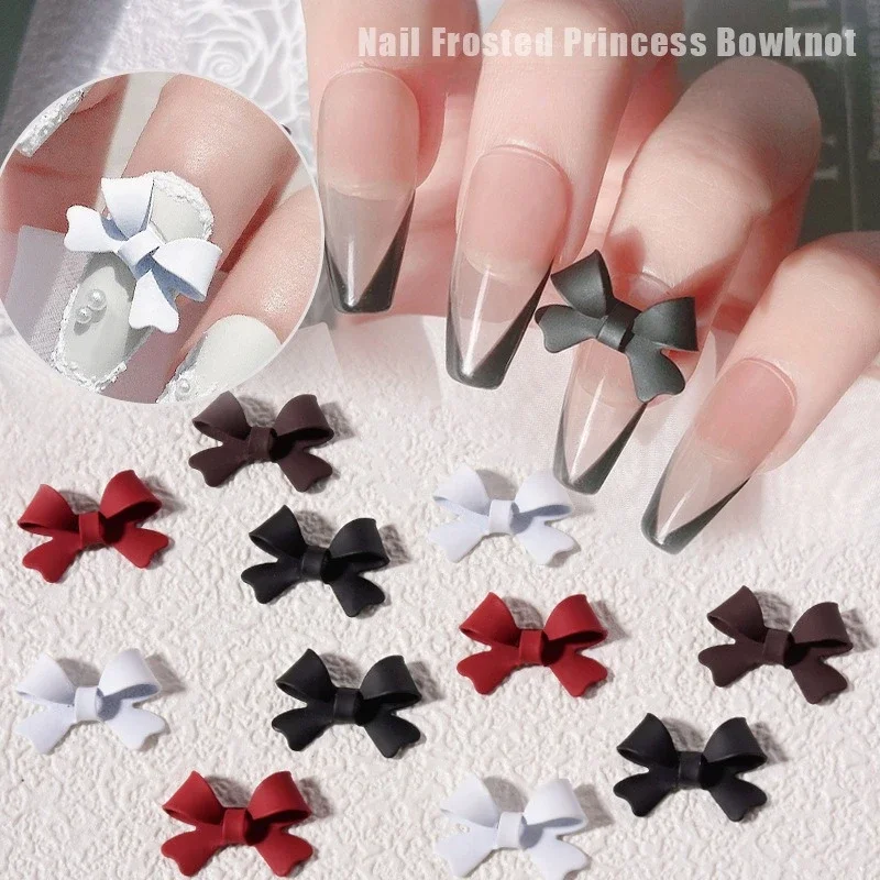 10Pcs Dark Minimalist Matte 3D Fairy Bow Nail Charms, Fashion Bow Ornaments For DIY Stylish Press On Nail Manicure Decor