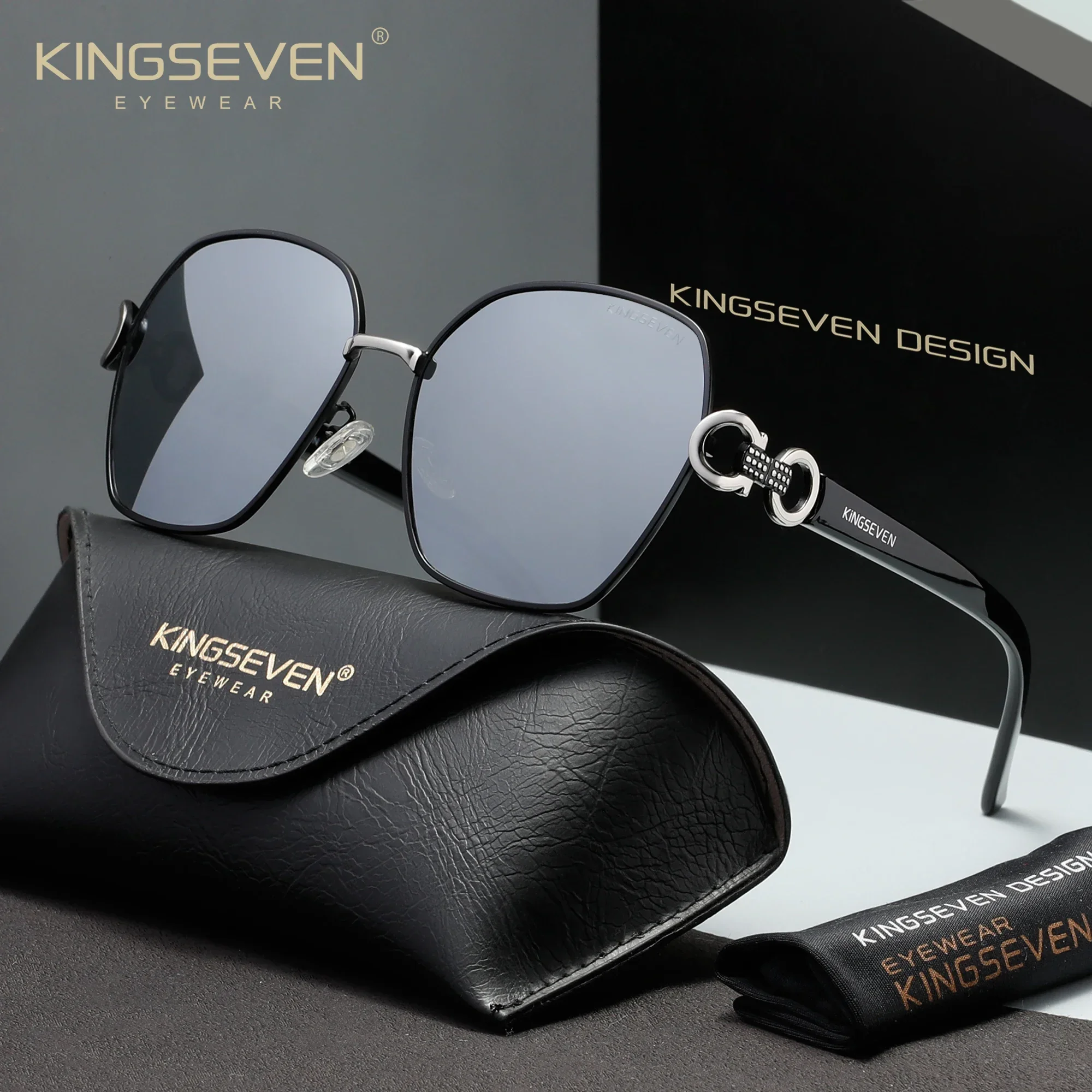 KINGSEVEN Modische Damen-Sonnenbrille UV400 Polarisierte Gläser Trendige Große Rahmen Luxus-Fahrerbrille