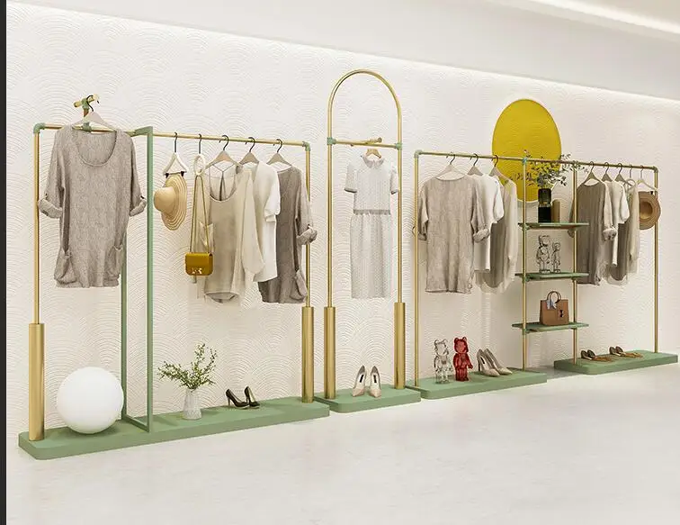 

Clothing store display rack nano gold iron wall rack middle island rack clothing store hanger display rack simple style