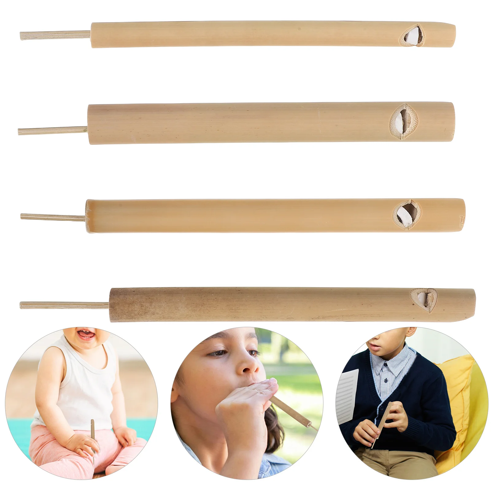 

4pcs Kids Birdcall Whistle Bamboo Bird Flute Music Educational Tool For Hearing Dexterity Hand Eye Coordination Development