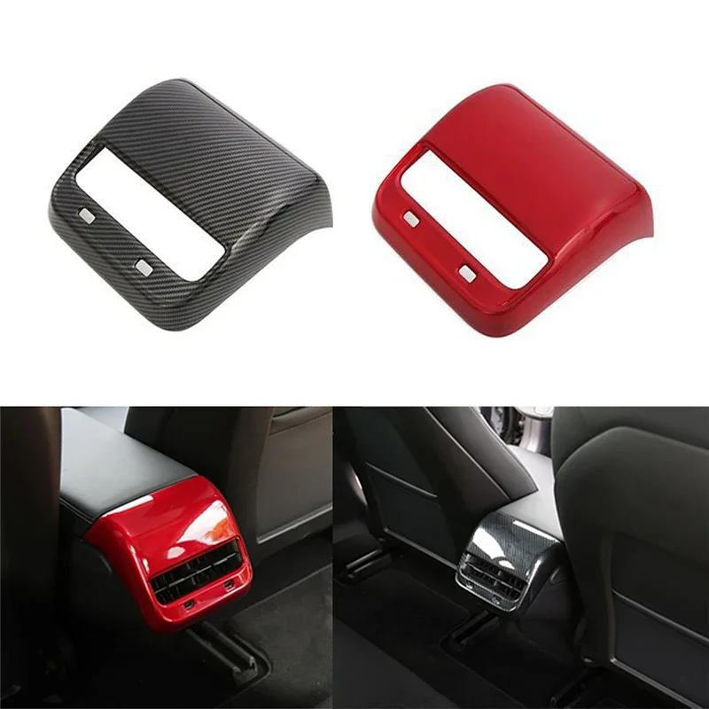 Car Rear Air Vent Outlet Frame Protect Cover ABS Red Yellow White For Tesla Model 3 Model Y 2017-2020 Black Carbon Fiber