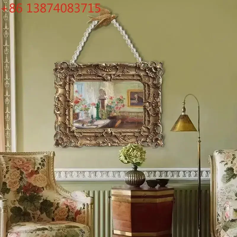 Premium European Vintage French Carved Pearl Necklace Swallow Wall Art Sets Niche Light Luxury Decor For Entryway Dining Bedroom