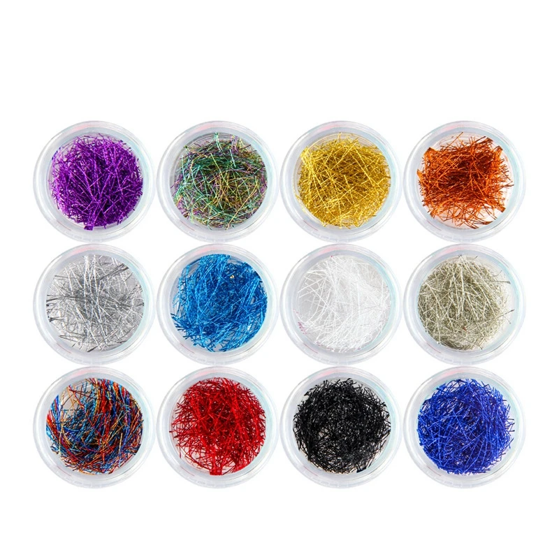 

12 Pots Metallic Gold Silver Nail Art String Thread Wire DIY Coral Grass for Nail Art Decoration Glitter Line Tape Manicure Tool