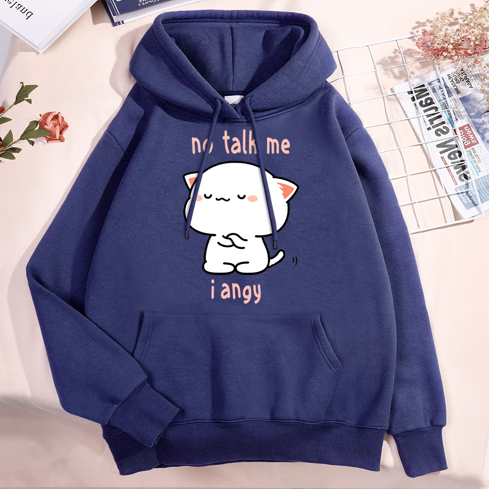 No Talk Me I Angy High Cold Cat Men Women Hoody Vintage Loose Hoodies Hip Hop Loose Sweatshirt Fashion Warm O-Necman Clothes