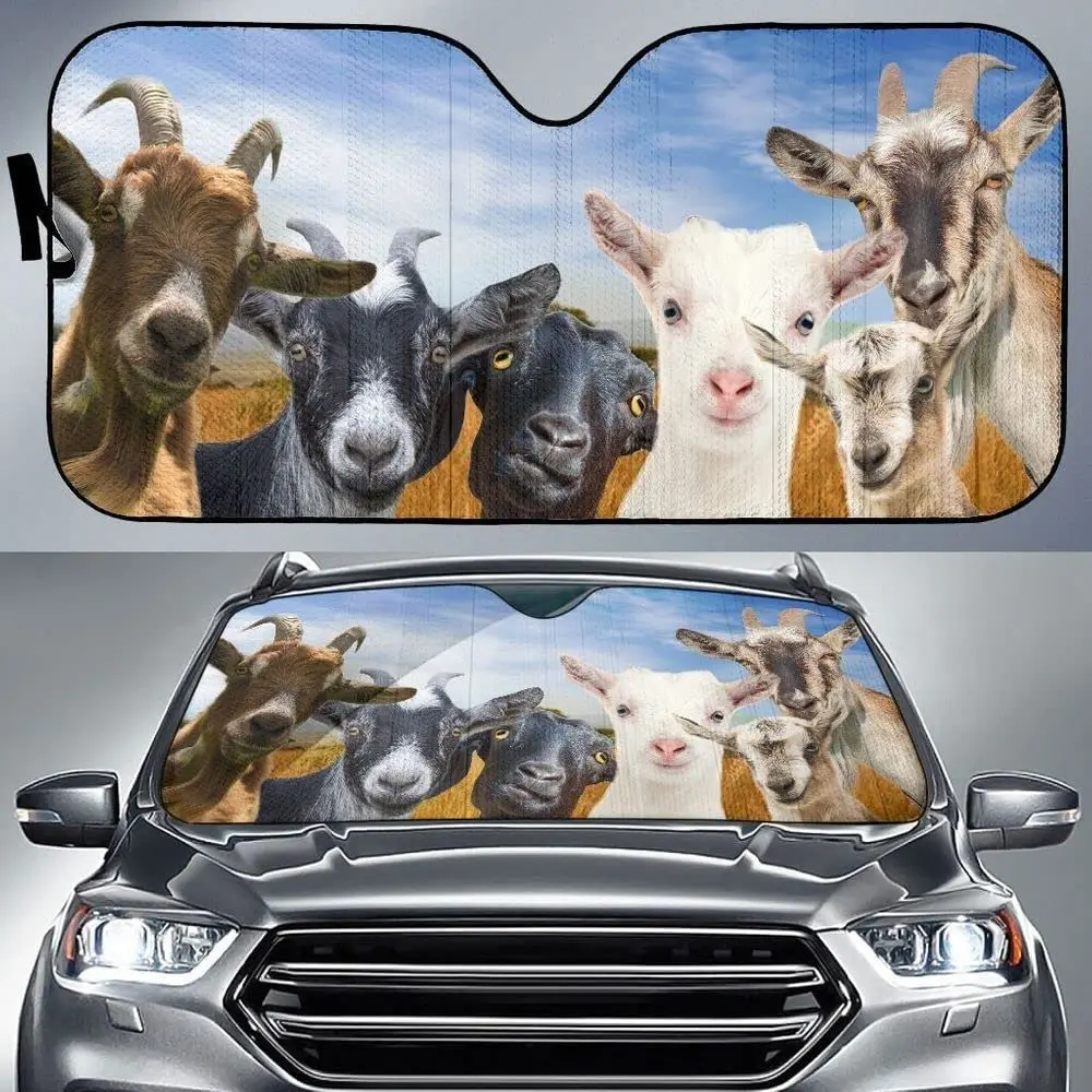 Goat Looking Cattle Farm Animal Lover Car Sunshade Windshield Window, Gift for Goat Farmer, Car Windshield Durable Auto Visor