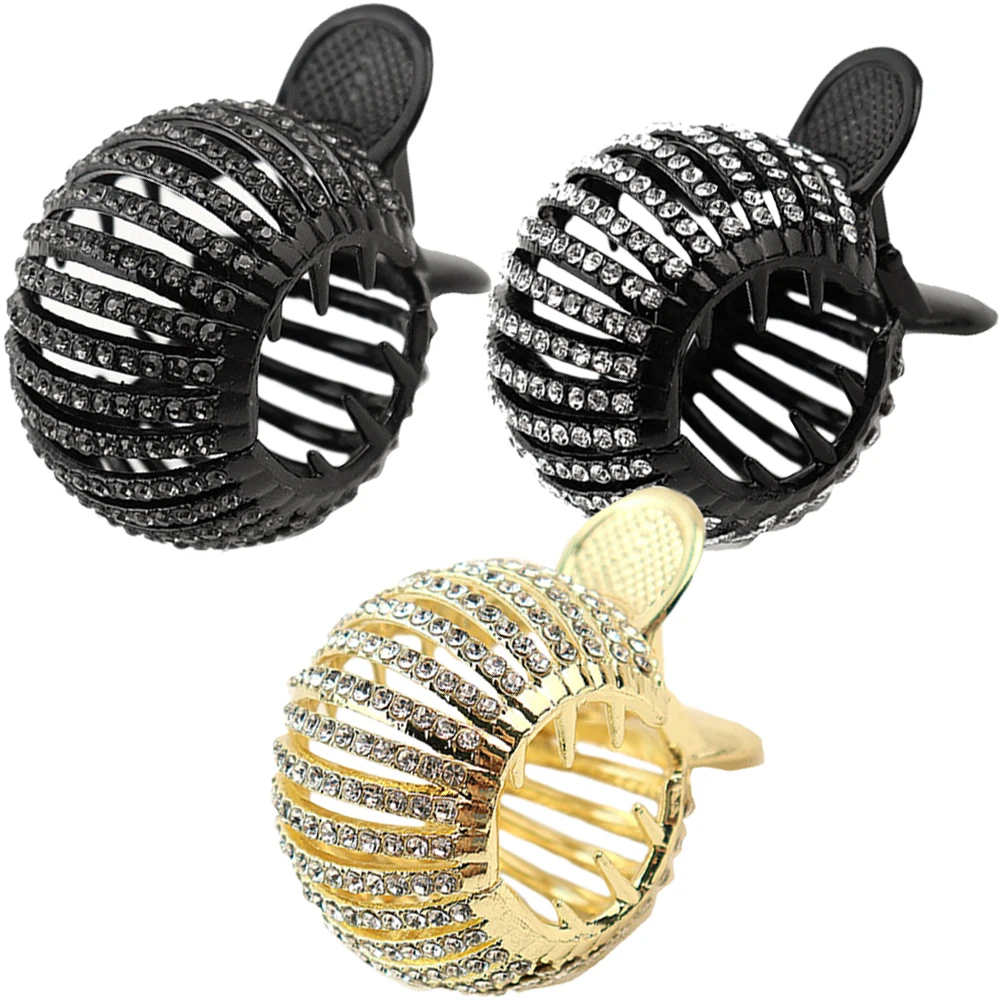 

3pcs Rhinestone Hair Claw Clips Small Ponytail Holders Styling Tools For Women Girls Back Hair Clamps Attractive Color