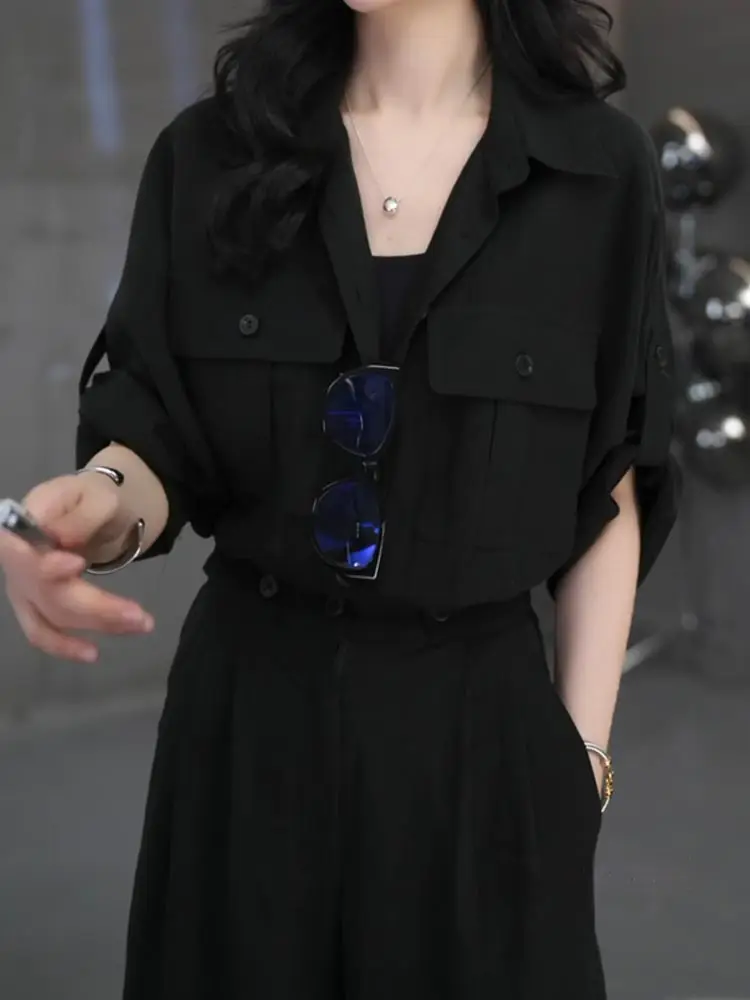 

Корейский женский утягивающий комбинезон Sle, лето 2025 г., комплект комбинезонов Utili с высокой талией, универсальные брюки из девяти предметов с воротником, двух предметов...