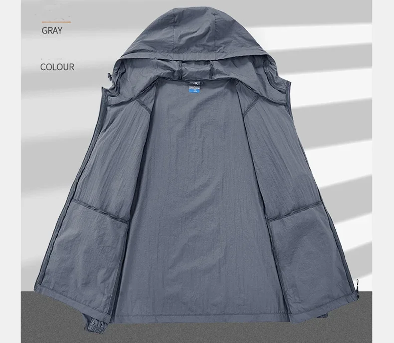UPF50+ Summer Outdoor Quick Dry Sun-Protective Thin Jacket Men Hiking Fishing Cycling Hooded Gym Sport Ultra Light Windbreaker 158 S2c89d2ea2719426d934a48f1636b237cf