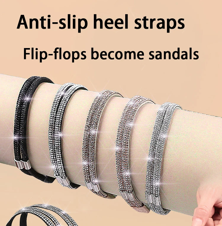 Damen-Sandalen mit hohem Absatz, festem Knöchelriemen und Schnürsenkeln, rutschfeste Absatzriemen, modische Strass-Verzierungen, elastische Schnürsenkel, Schuhaccessoires. – Detail 1