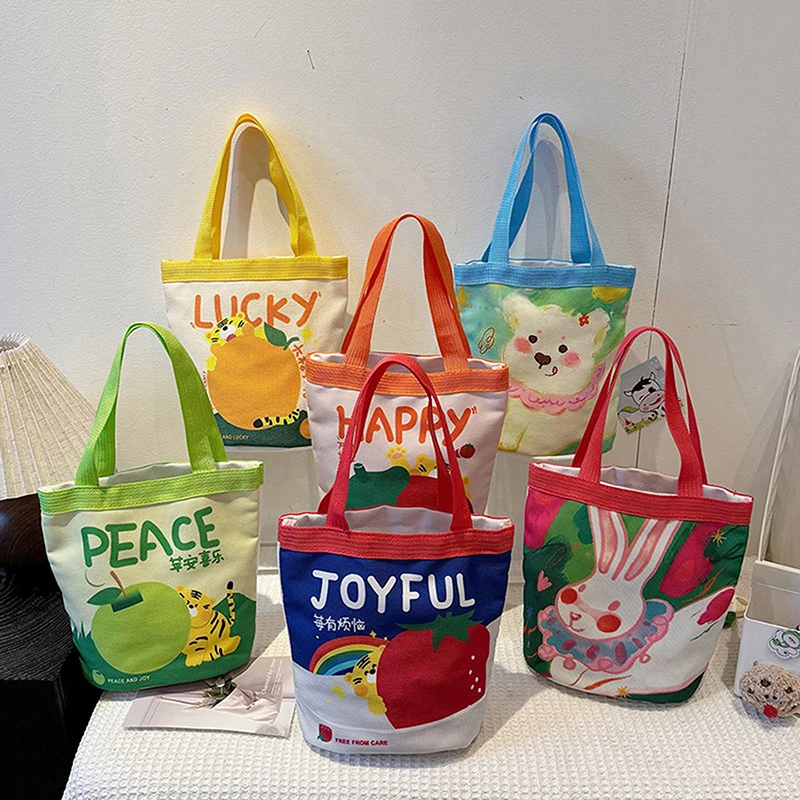 1Pcs Canvas Bucket Handbag Fashion Cute Printed Cloth Tote Bag Casual Lunch Bag Crossbody Bag Mountaineering Bag Christmas Gifts