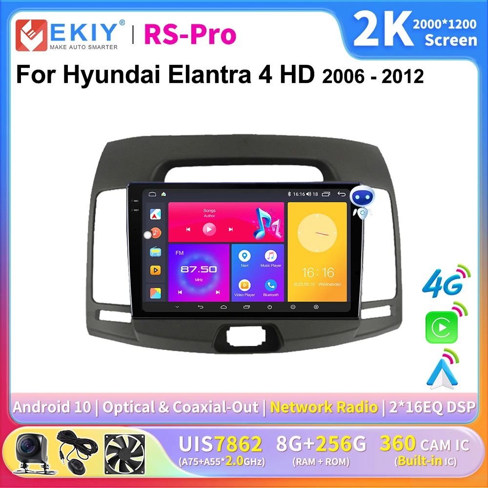 

EKIY 2K Screen CarPlay Radio For Hyundai Elantra 4 HD 2006-2012 Android Auto 4G Car Multimedia Player Stereo GPS 2Din Navigation