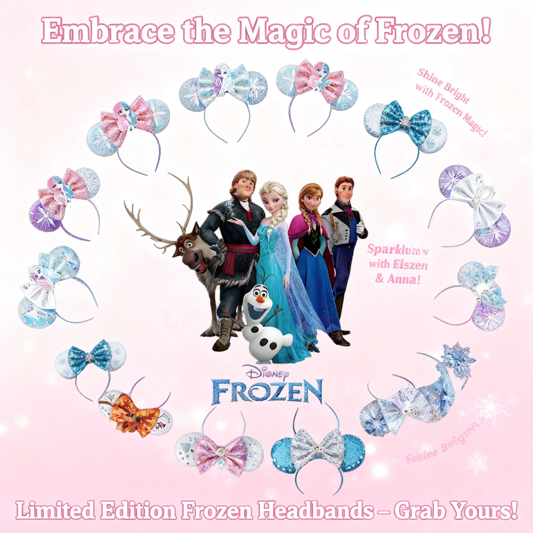 Disney Frozen Elsa Princess Anna Snowflake Hair Accessories Women Girls Crown Headband Bow Sequins Olaf Hair Band Kids Gift