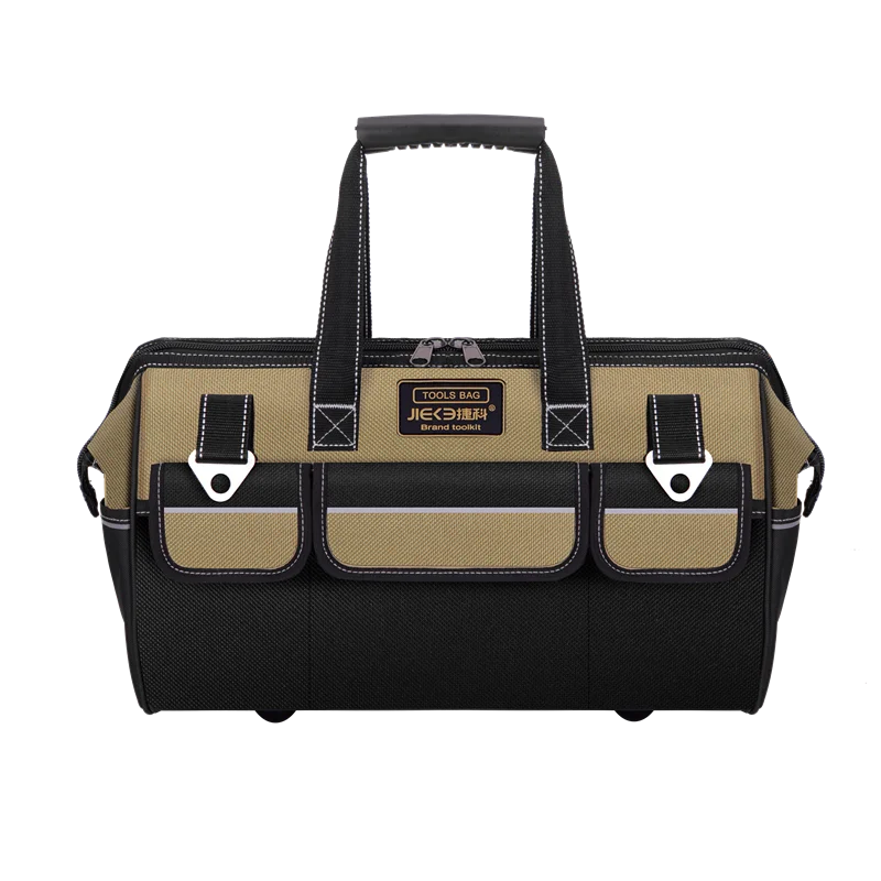 ワンピースブラウン16インチ18インチ21インチ電気技師用ツールバッグ、キャンバスポータブルオックスフォード布製修理工具箱、極厚大容量ツールバッグ