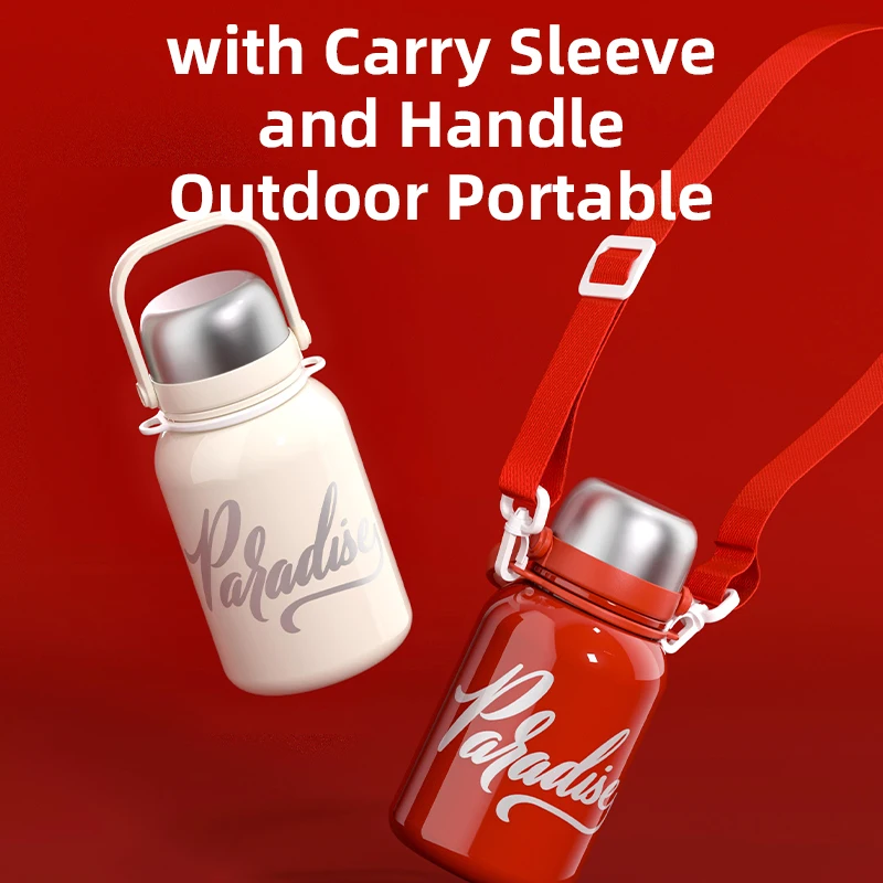 Large Capacity Thermal Bottles, Outdoor Portable Thermos Bottle with Carry Strap, Leak-proof Stainless Steel Insulated Bottles