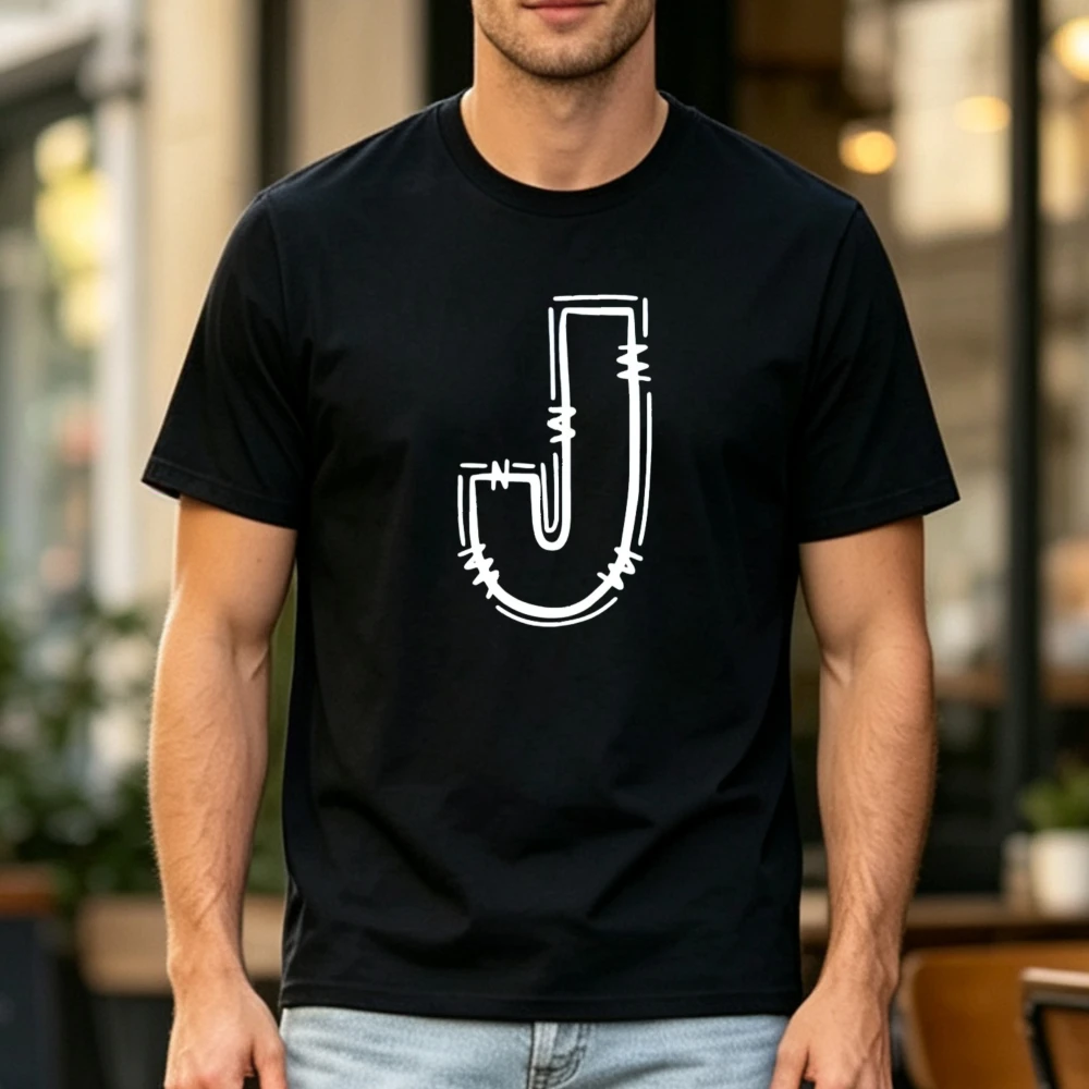 Fishing Hook J Graphic Tshirt Sketch Fishhook Print Short Sleeve Casual Angler Outdoor Fishing Lover Streetwear Tee Men Clothing