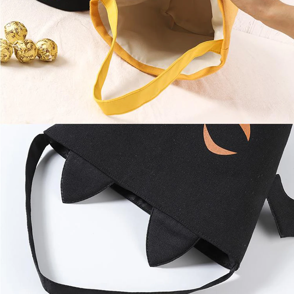

Halloween Candy Bags Goody Canvas Portable Foldable Storage Baskets Trick-Or-Treat Lightweight Hand Baskets For Kids Party