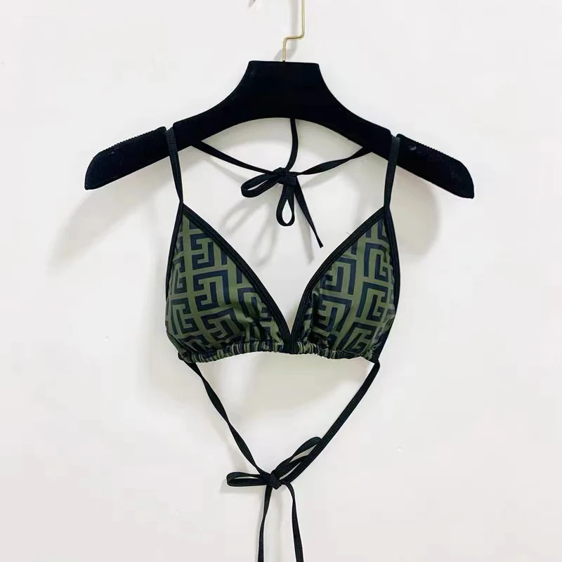 Lace-up Fashion Bikinis Sets Women Geometric Printed Bra Thong Sexy 2 Piece Swimsuits Solid Beach Style One-piece Bathing Suits