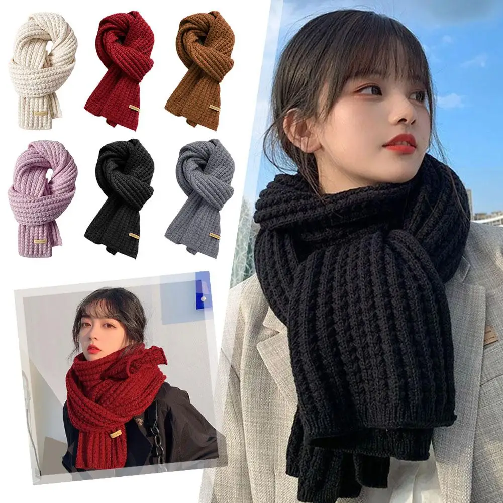 Korean Winter Thickened Thermal Knitted Scarf for Women Men Winter Ladies Shawl Elegant Warm Scarf Christmas New Year Gifts W9A9