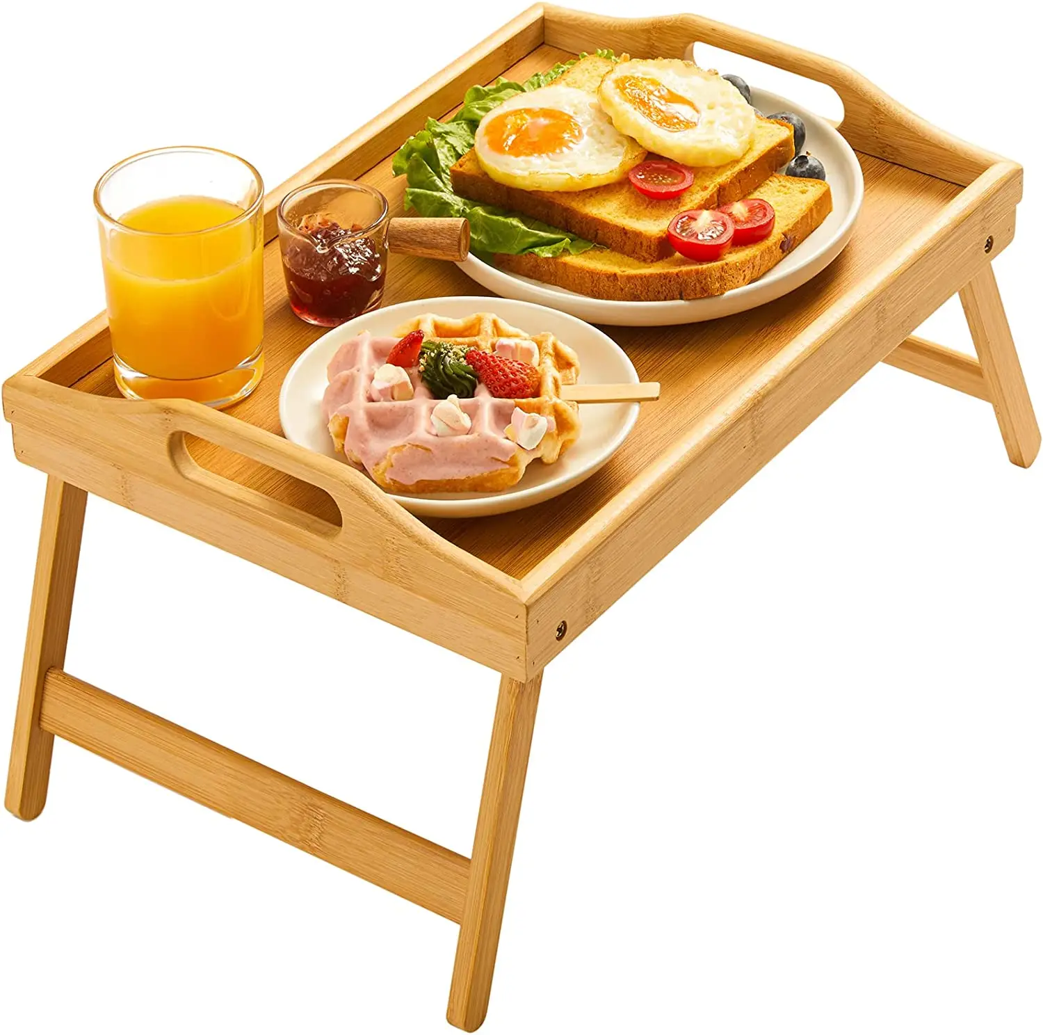 Bamboo Bed Tray Table with Foldable Legs Breakfast Tray for Sofa Bed Eating Working Used As Laptop Desk Snack Tray