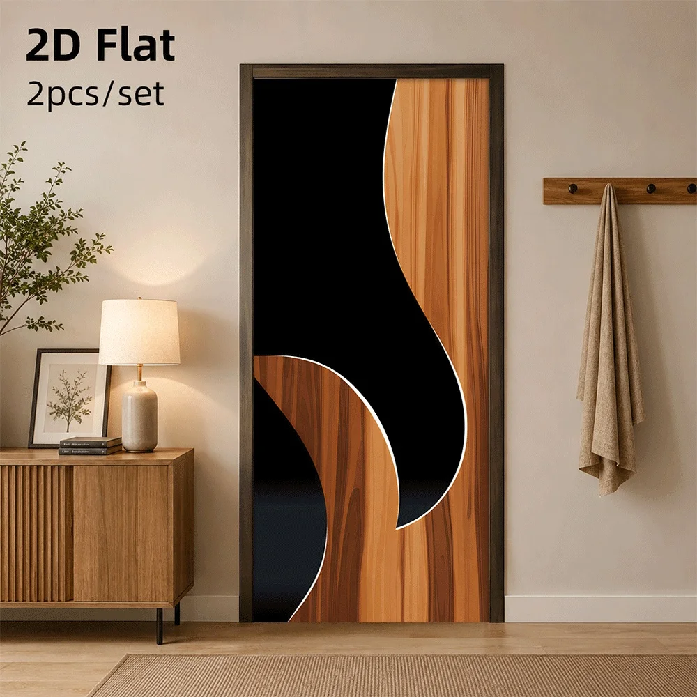 1 piece of modern wood grain door sticker self-adhesive decorative sticker, easy to install without leaving marks, suitable for