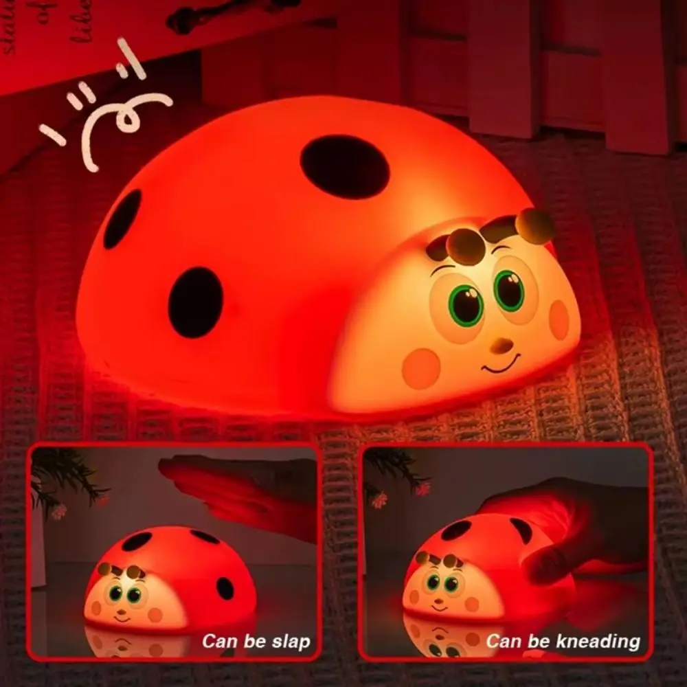 

Touch Control Ladybug Night Light Type-C Rechargeable Eye Protection Nursery Sleeping Lamp Soft Light Squeezable