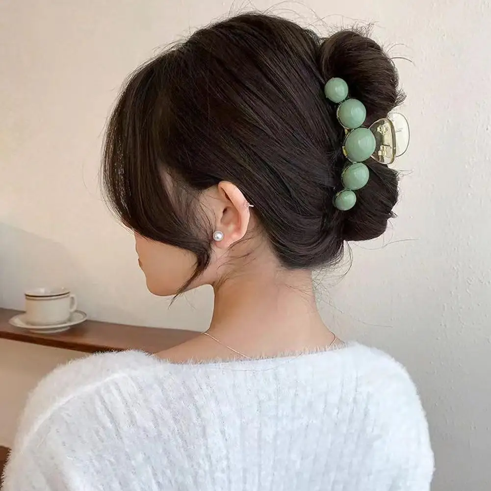 1pcs Elegant Pearl Hair Claws Fashion Fine Green Clips Holder Hair Plastic Girls Headwear Accessories Ponytail Women R5U8