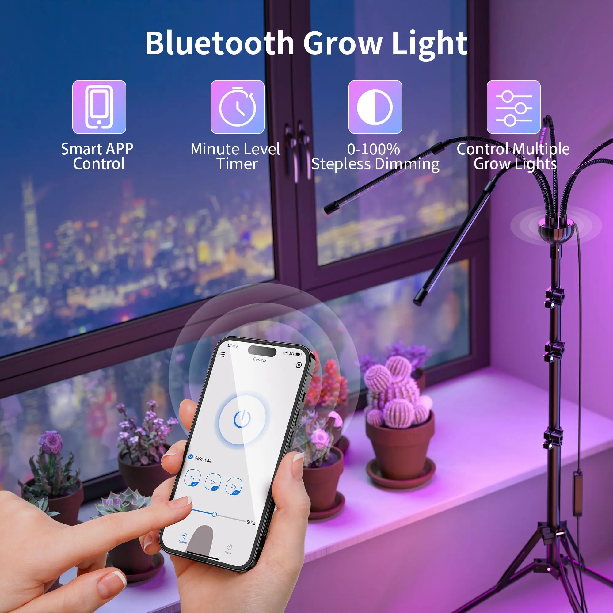 Grow Lights for Indoor Plant Full Spectrum,Smart Plant Light for Seed Starting,LED Grow Lights,Red Blue Light APP Control