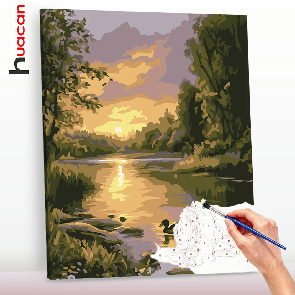 Huacan DIY Malen nach Zahlen, Landschafts-Ölgemälde nach Zahlen, Sonnenuntergang, handgemachtes Geschenk, Neuheiten ﻿ ﻿ ﻿