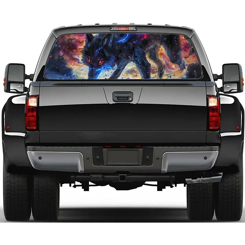 

Cool Starry Sky Wolf Scenery Car Rear Windshield Sticker Truck Window See Through Perforated Back Window Vinyl Decal Decoration