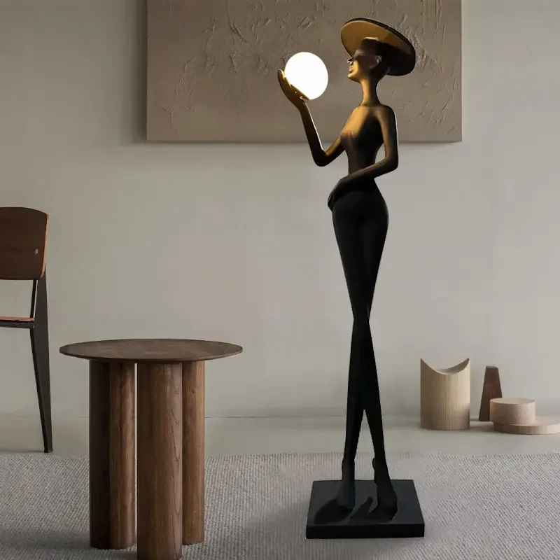 Popular Nordic Modern LED Floor Lamp Contemporary Resin Female Body Sculpture Hotel Lobby Exhibition Hall Decoration