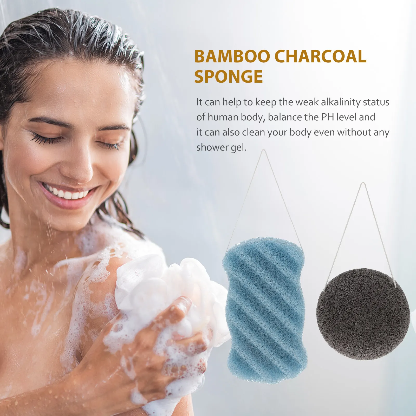 2Pcs Konjac Bamboo Charcoal Sponge PH Balancing Weak Alkaline Deep Cleansing Exfoliating Skin Care Bath Tool for Travel