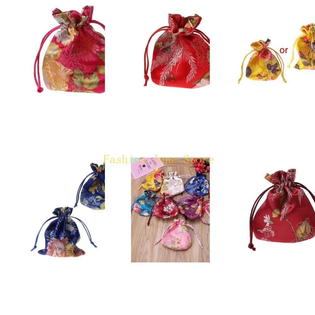 

N5KA Silk Brocade Jewelry Drawstring Gift Bags Coin Purse Embroidered Candy Chocolate Bag for Wedding Party