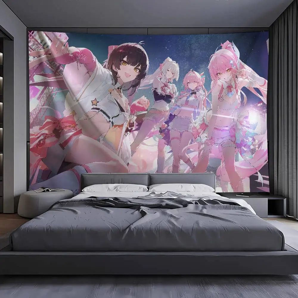 Popular Fashion Video Gaming Wuthering Waves 2nd anniversary Tapestry Wall Hanging Kawaii Characters Wall Home Bed Room Decor