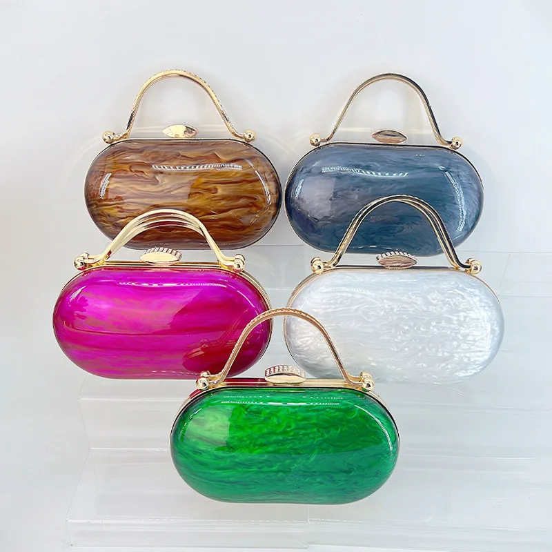 

2025 Acrylic Shell Clutch Evening Bag for Women Oval Goose Egg Design Crossbody Chain Purse Wedding Party Dress Handbag