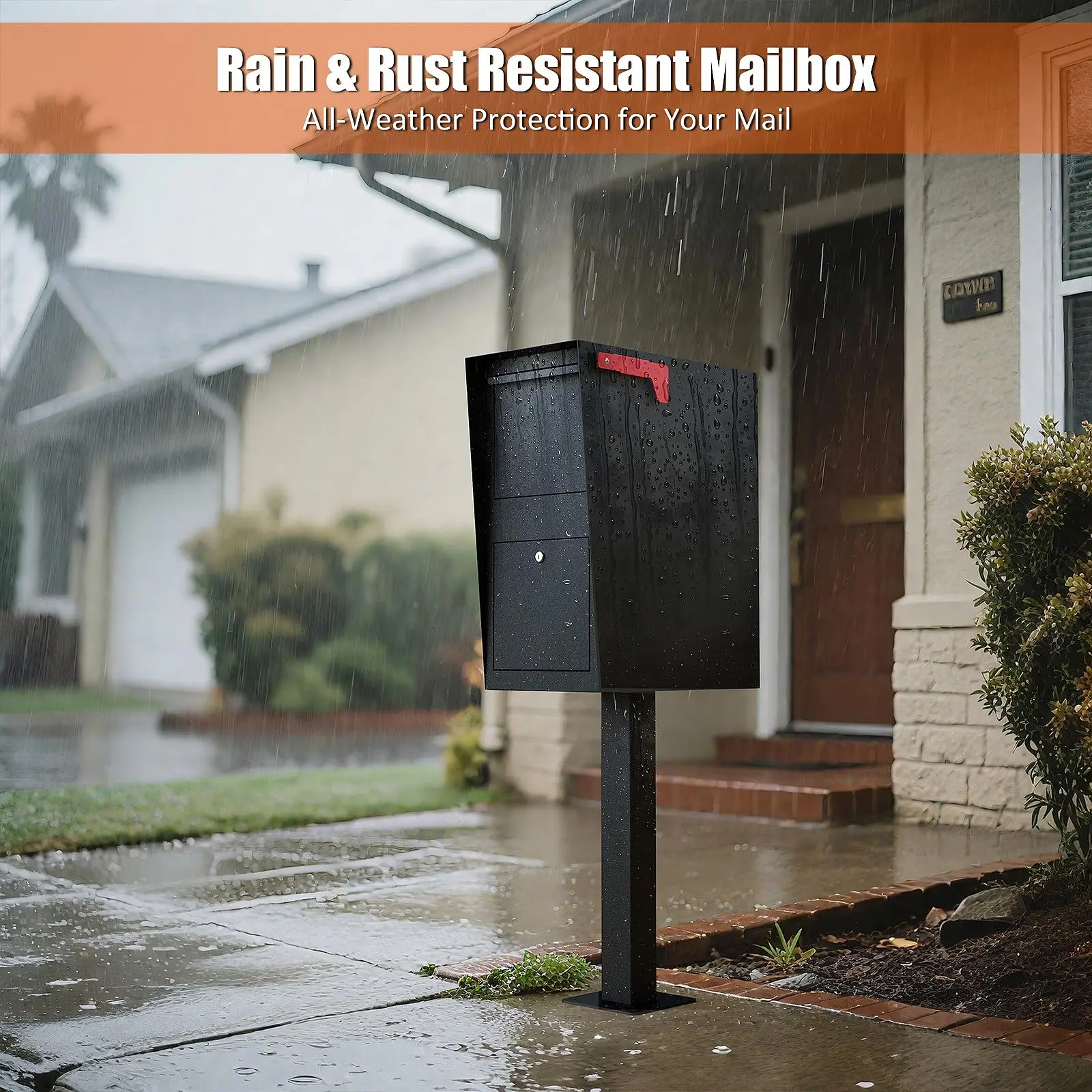 Package Mailbox with Lock, Large Post-Mount Locking Mailboxes for Outdoor Use, Heavy-Duty Steel Curbside Security