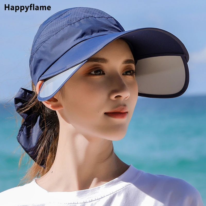 Women\'s Sun Hat Cycling Breathable Visor Caps Female Scalable Brim Empty Top Baseball Cap Wide Brim Cap UV Protection Beach Hats