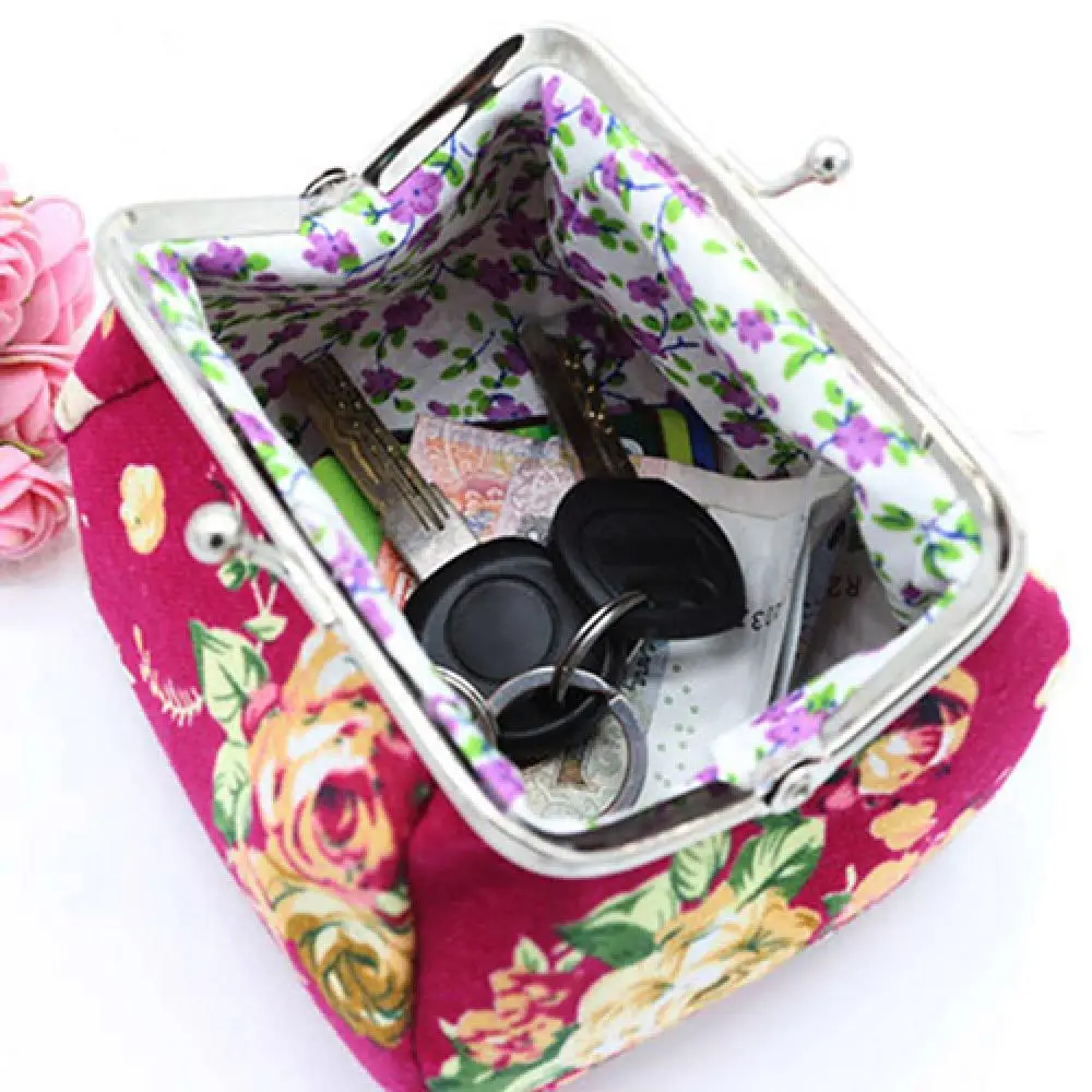 Vintage Fashion Women Wallet Mini Purse Flower Printed Canvas Card Holder Coin Purse Clutch Handbag Bag
