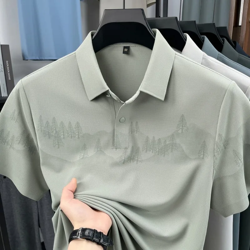 

Trendy T Shirts For Men Polo Shirt New Waffle Texture Seamless Embossed Mountain Landscape Pattern Design