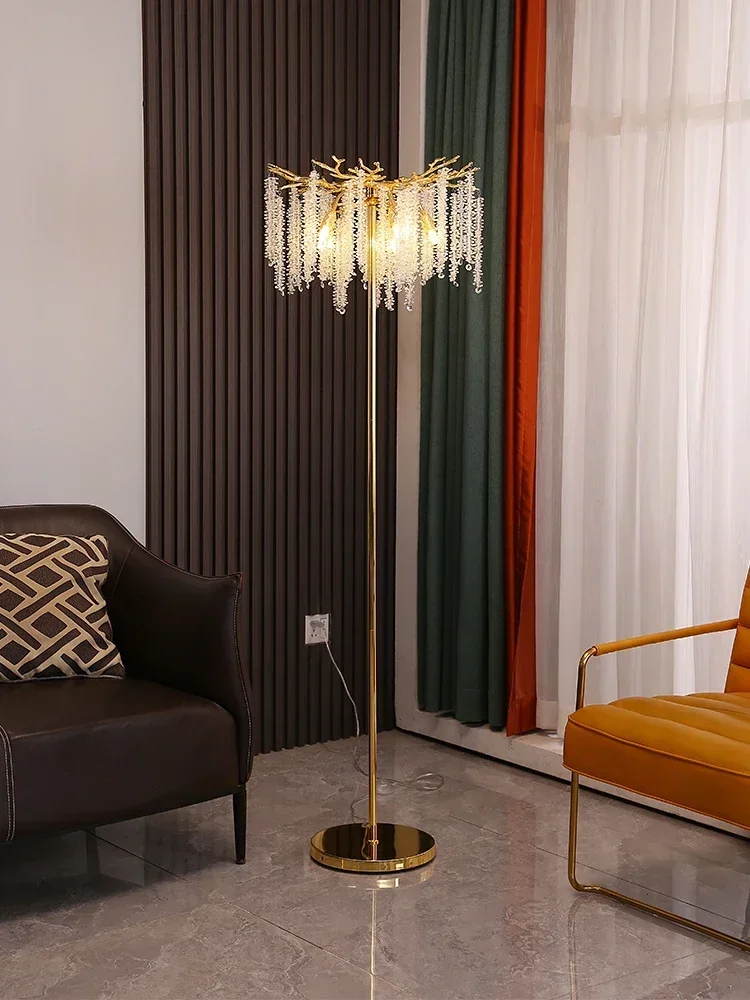 lampada de assoalho de cristal moderno para sala de estar iluminacao interior decoracao do quarto e do casamento luz de assoalho dourada g9 150cm 01