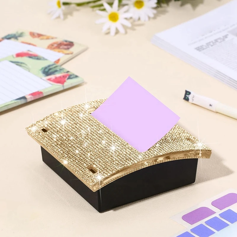 NEW-Rhinestone Self Stick Note Pad Holders 4 X 4 Inches Memo Note Holder Dispenser Sticky Note Holder Sticky Notes Dispenser