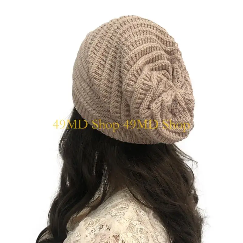 49MD Chunky Cable Knit Beanie Cap Solid Color Slouchy Baggy Crochet Warm Winter Hat