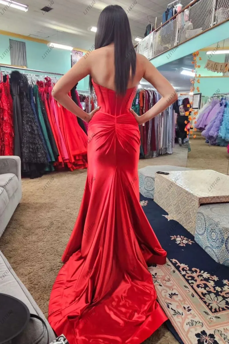 LIYYLHQ Glitter Red Prom Dresses Stain Mermaid Celebrity Dress Sweetheart Floor Length Women's Evening Dress vestidos de fiesta