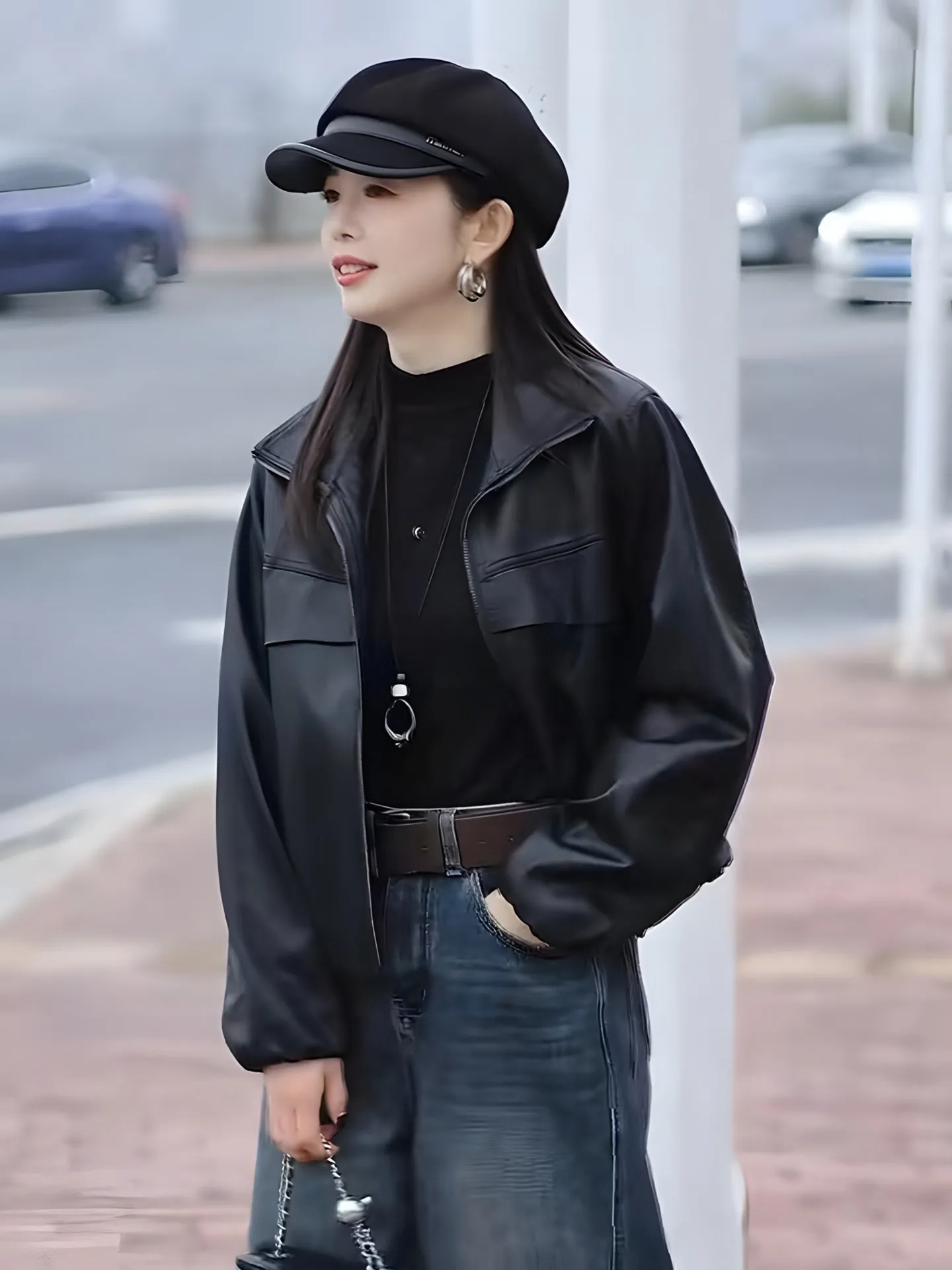 

Casual Fashionable Short Leather Jacket Women's Spring Autumn New Style Motorcycle Clothes Loose Slimming PU Jacket Top