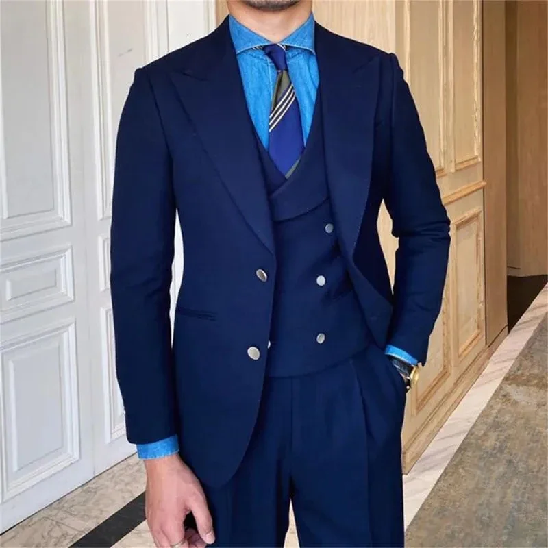 Beige Men's Suits Costume Homme Single Breasted Peak Lapel Prom Party 3 Piece Jacket Pants Vest Slim Fit Trajes De Hombre 2025