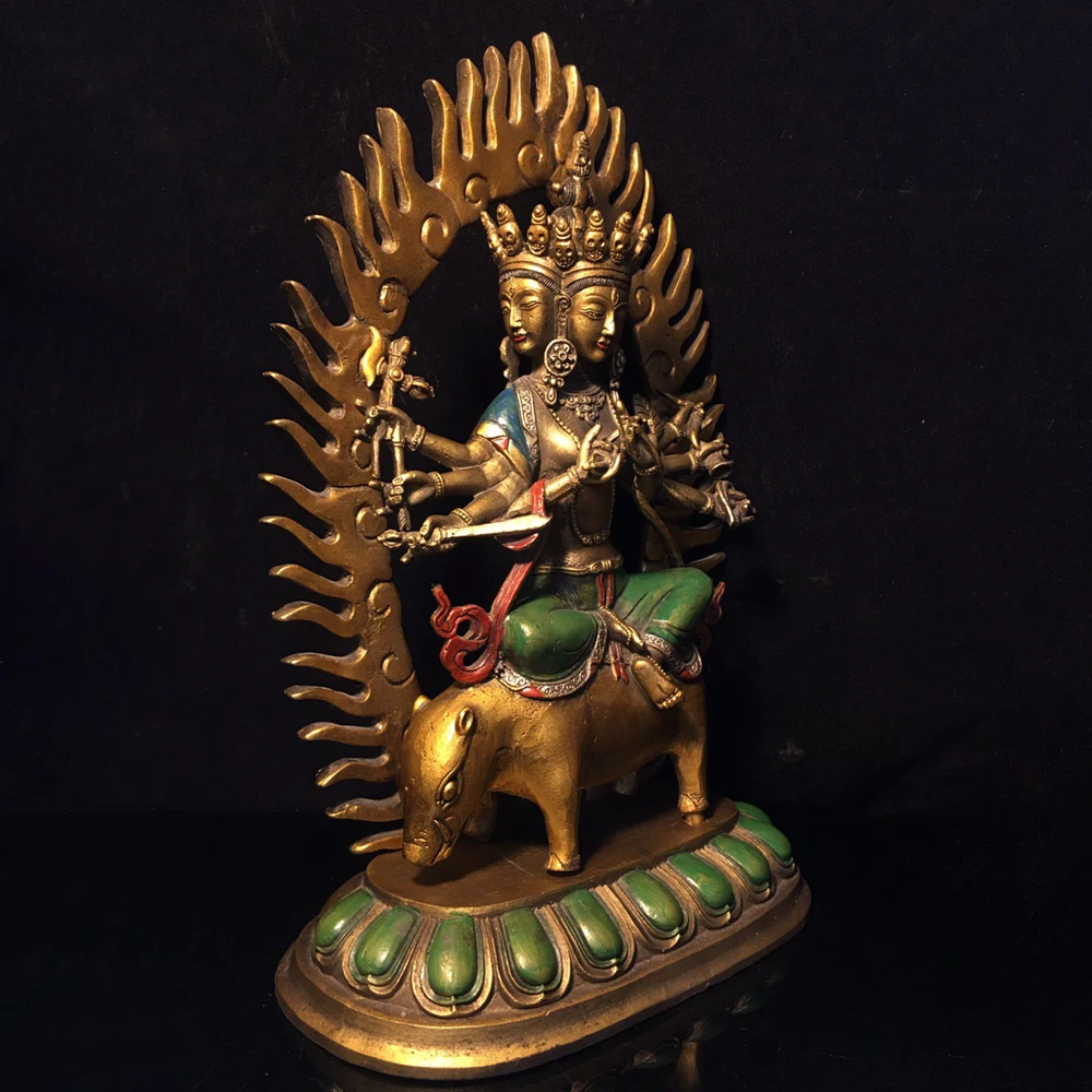 Marici Buddha Statue Exquisite Vintage Bronze Painted Serene Face Rich Patina Fine Craftsmanship Home Altar Gift