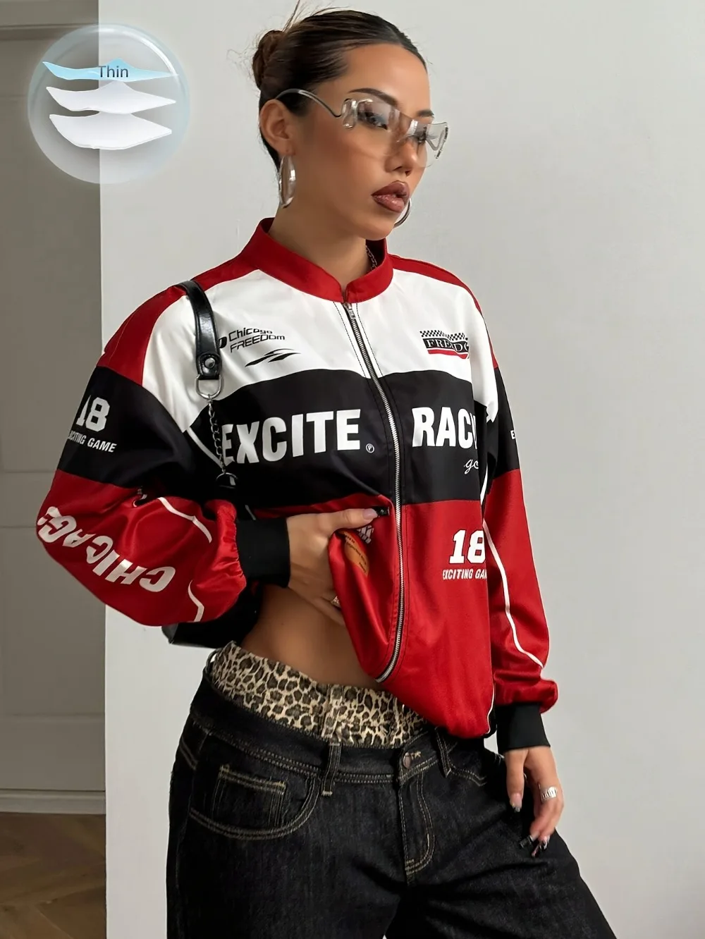 Frühling/Herbst College-Jacke Oberteile Damen Langarm Racing Bomber Letterman Jacken Farbblock Y2k Oberbekleidung Vintage Streetwear – Detail 7